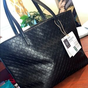 Chic Black Quilted Tote Bag